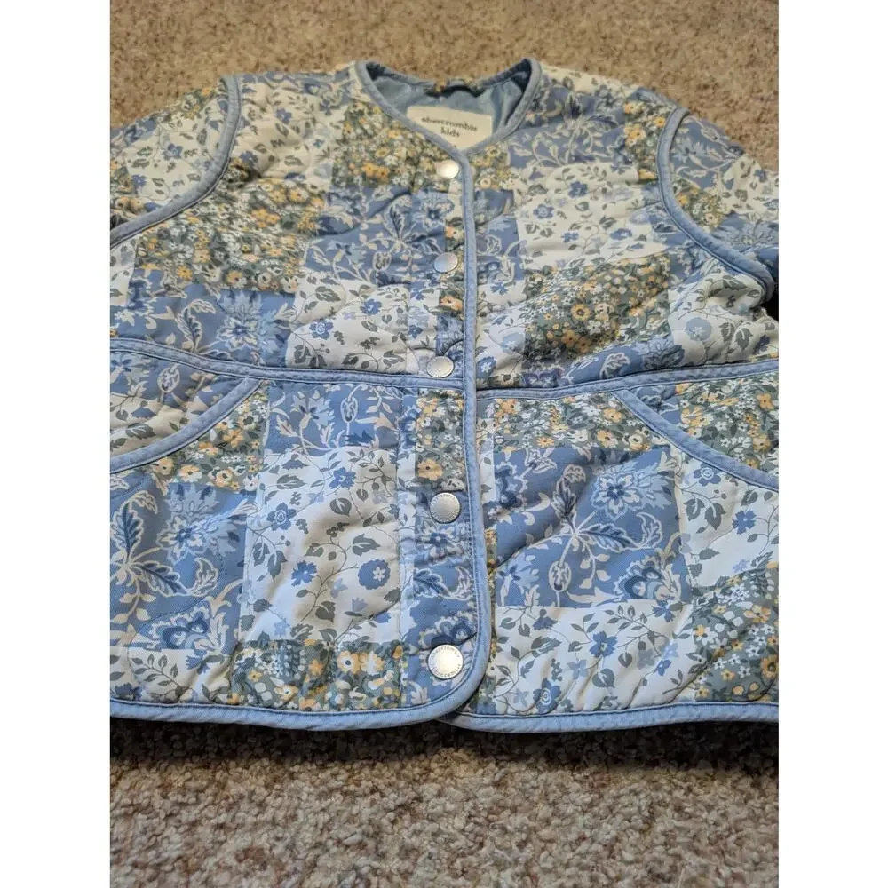 Abercrombie Kids Girls Blue Floral Patchwork Quilted Liner Jacket Coat Sz 13/14
